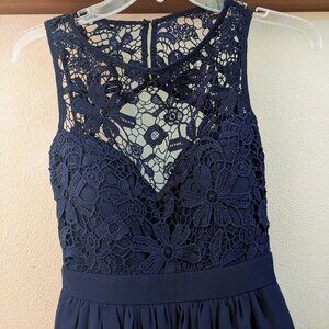 Lulus long dress navy lace top size xs